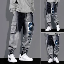 Men's Casual Denim Jogger Pants Sweatpant Drawstring Elastic Waist Trousers Jean