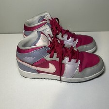 Nike Air Jordan 1 Mid Youth Size 6 Silver Fuscia Pink 555112-609 Basketball