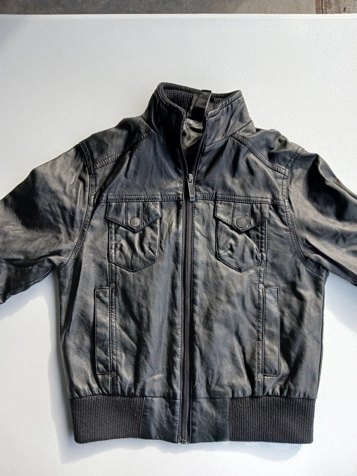 Chaqueta Shaun Blanca Niños XS Negra Cremallera Completa Imitación Cuero Chaqueta Foto 2 de 4