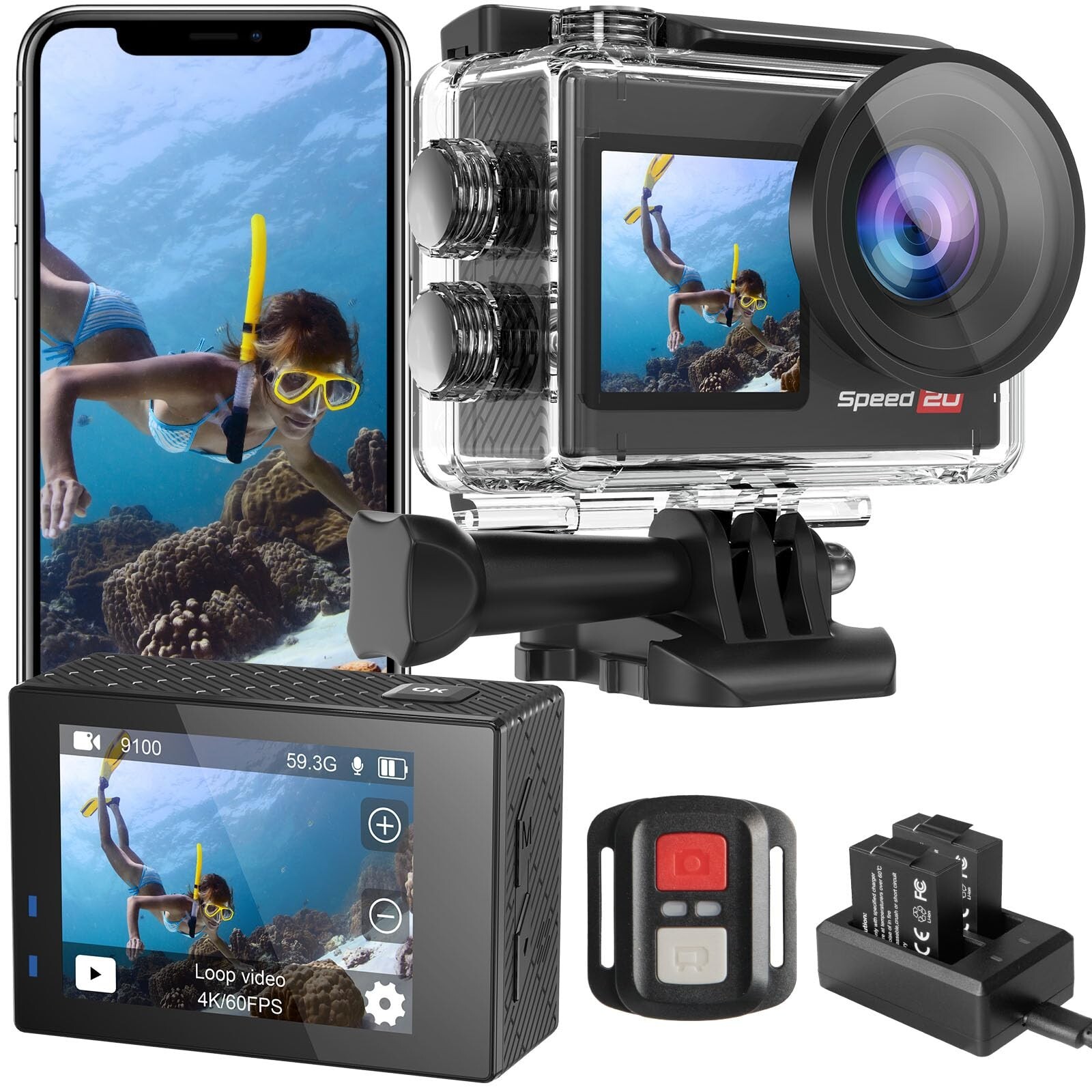 Action Camera 4K 60FPS Waterproof Camera 170° Wide Angle-image