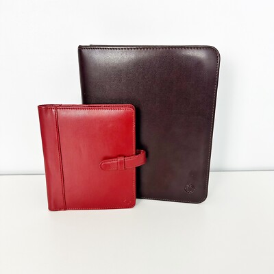Franklin Covey 7 Ring Binder Organizer Planner Bundle Red Burgundy Leather