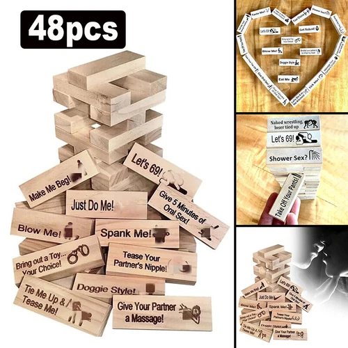 Adult Couples Jenga Wood Tumbling Tower Game Stacking Block Tower Game Date Toy - Picture 2 of 11