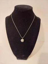 Silvertone Dainty Locket With Faux Pearl On 15 Inch Chain