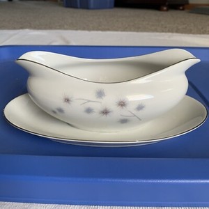 Platinum Starburst by Creative Fine China-Gravy Boat with attached under-plate