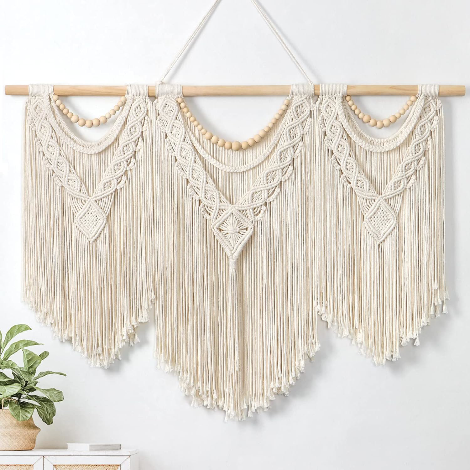 Dremisland Macrame Wall Hanging Large Boho Woven Tapestry Macrame Tassel Bead