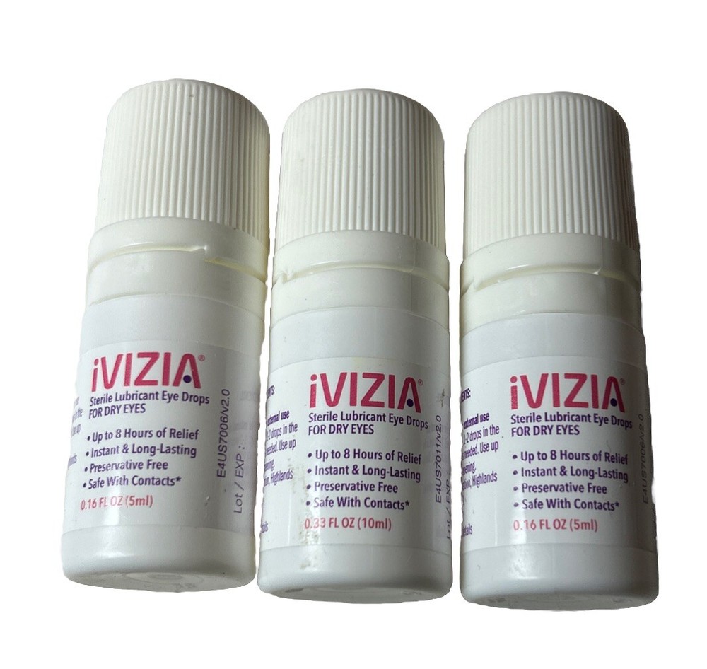 3 PK iVIZIA Sterile Lubricant Eye Drops for Dry Eyes Exp.09/2025+