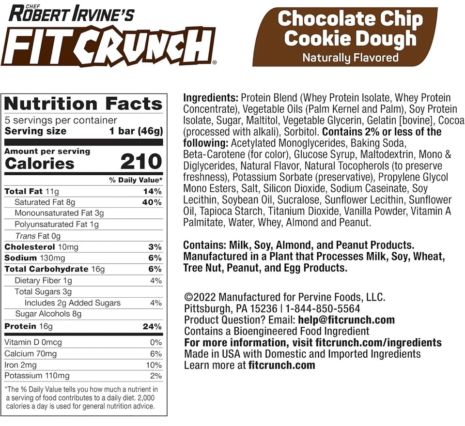 Masa para galletas con chispas de chocolate FITCRUNCH, 16 g de proteína de suero, sin gluten - 50 barras Foto 3 de 3