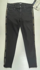 Hudson Woman’s Black Cotton Metal Side Detail Skinny Stretch Crop Jeans Luna 27