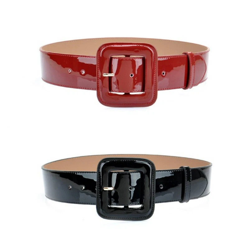 Damen Lackleder Taille Gürtel Lack-Optik Quadratisch Schnalle 47mm Breiter Bund - Bild 4 von 4
