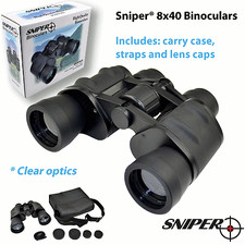 Sniper All Terrain Binoculars 8x40 Zoom 40mm; Clear Optics; Carry Case  Straps