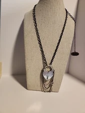  Disney Couture Alice In Wonderland Heart Lock Gunmetal Black & Silver Necklace 