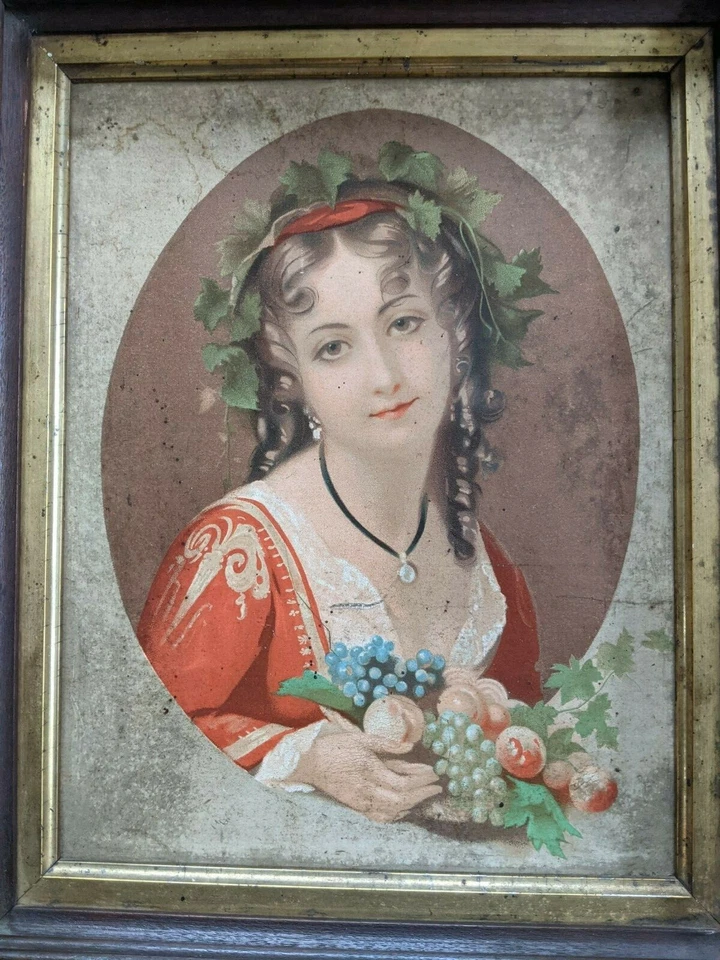 Antique Woman Fruit Beautiful Colorful framed print picture rustic 1890s ?  - Image 2 of 4