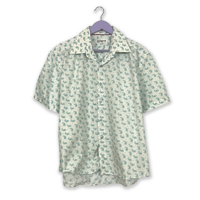 Vintage Hemd hellblau-weiß gemustert Paisley Kurzarm - Größe M/L uo