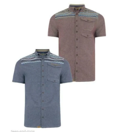 Mens Rock & Revival S/S Chambray Shirt With Aztec Printed Panel R605379C - Picture 1 of 3