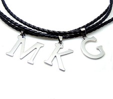 Initial Letter Necklace PU Leather Stainless Steel Men Women Ginger Lyne Coll...