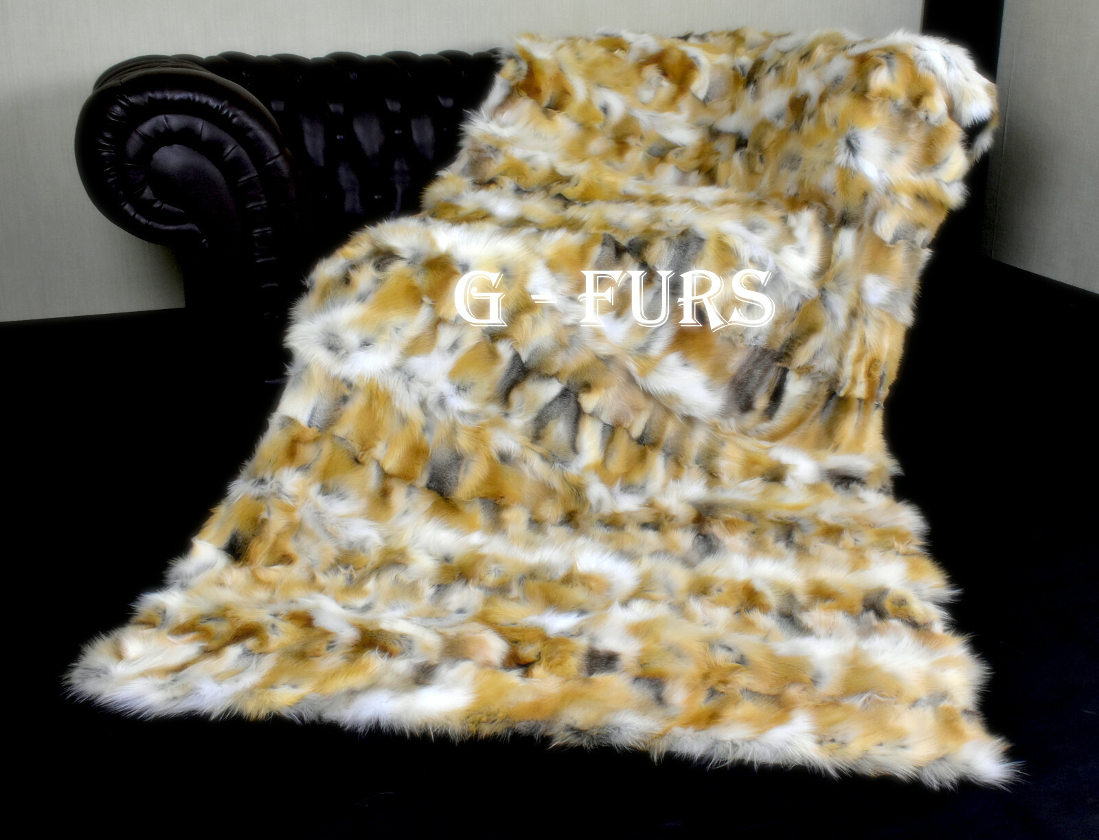 Luxury Real Golden Island Hint Paw Fur Fox Throw Blanket