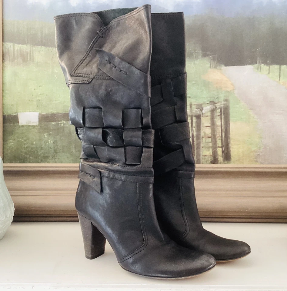 Botas negras tejidas de cuero suave hechas a mano Lavorazione Artigiana para mujer talla 37 Foto 2 de 4