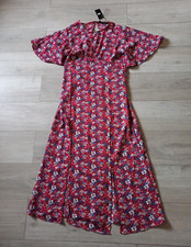 In Vogue Dark Red Ditsy Floral Open Back Maxi Dress Boho Retro BNWT UK14/16 (L)