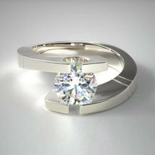Bypass Engagement Ring 14K White Gold Over 2 Ct Round Solitaire Diamond Size N