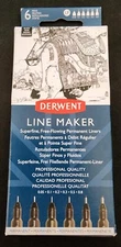 New Derwent Line Marker Pens 6 Pack New Black super Fineliner. Fast Free Shippin