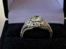 Art Deco 2Ct Round Cut Lab-Created Diamond Filigree Wedding Ring 14k Gold Plated