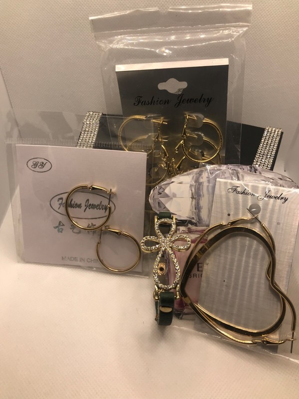 Unbranded Faux Crystal Cuff and Mixed Gold Earrings Lot ~ New!