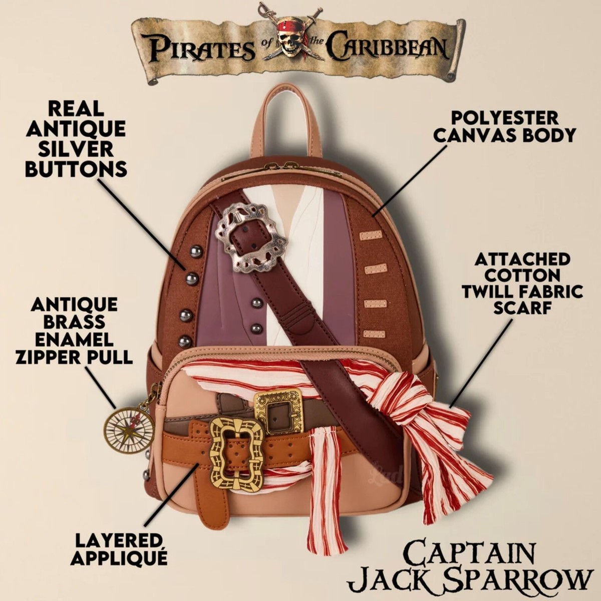 Loungefly Jack Sparrow Pirates of the Caribbean Cosplay Mini 