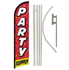 Party Supply Red Advertising Windless Banner Flag & Flag Pole Kit & Ground Spike