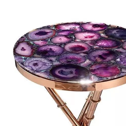 Mesa de centro con extremo de piedra de ágata púrpura adorable de 18" mesa de bistró de forma redonda Foto 3 de 4