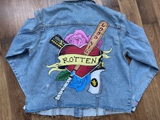 Hand Painted Denim Jacket Size M Heart Gun Roses Totten Harlley Quinn Personal