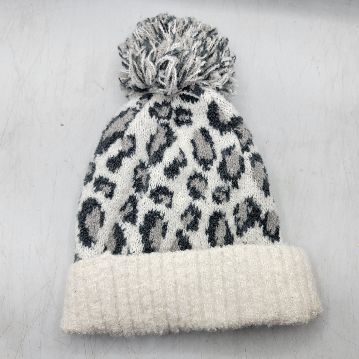 C.C. Exclusives Leopard Boucle Womens Knit Leopard Print Beanie Hat With Pom C.C Exclusives Soft Beanie with Leopard Print Fur Pom Winter  main image 3