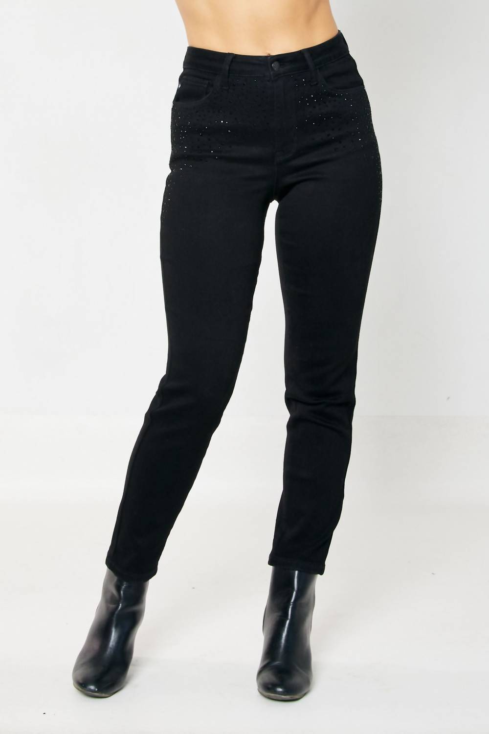 Judy Blue rhinestone embellished slim jeans in Black eBay