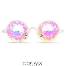 GloFX White Kaleidoscope Glasses- Rainbow Unique Goggles White Frame Party Raver
