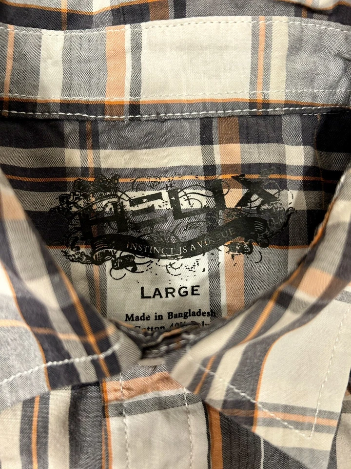 Helix 男孩纽扣衬衫 L 灰色金色格子图案印花 — 第 4/4 张图片