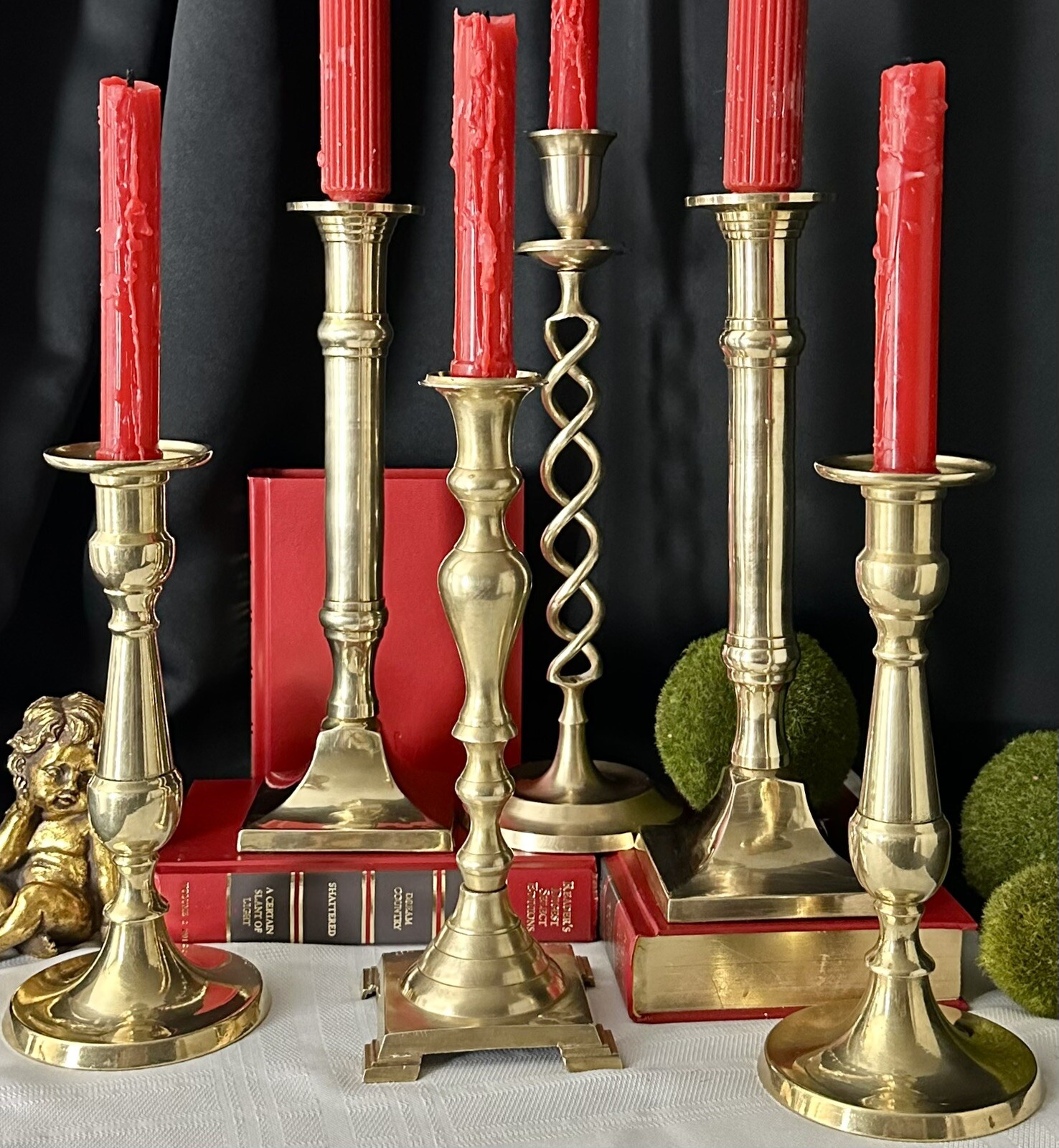 Brass Candlesticks Vintage Taper Candle Holders Wedding Centerpiece - Set of 6 *