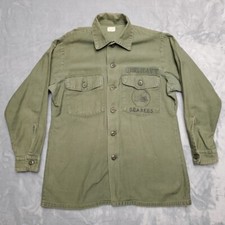 Vintage US Navy Seabees Shirt OG 107 Military Shirt 70s Vietnam Olive Sateen
