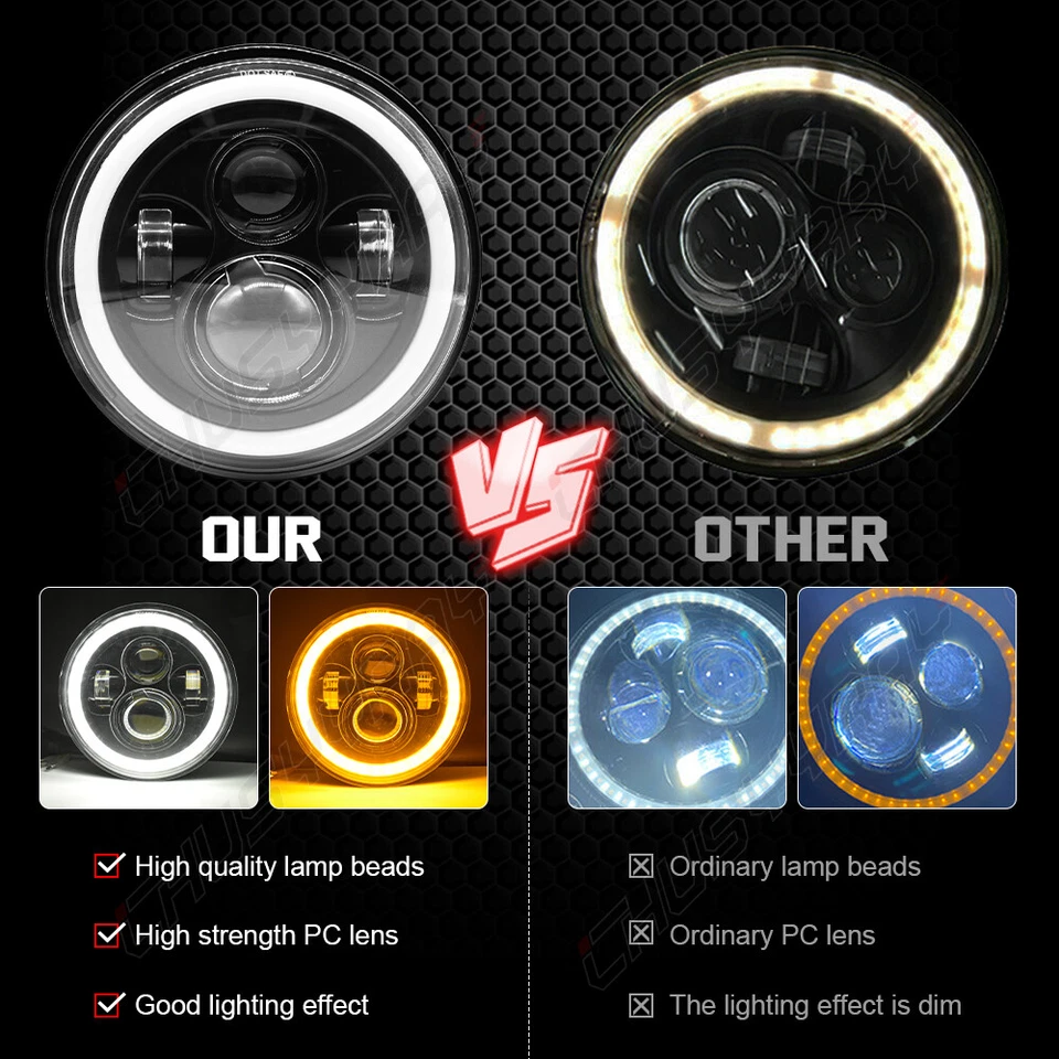 Pair 7" inch Round LED Headlights DRL Projector Light For 2008-2016 Jeep Patriot Foto 3 de 4