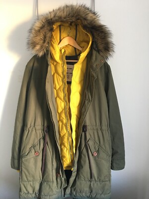 Campus 72 Herren Winterparka Gr L Olive Kapuze Fellbesatz Wintermantel Jacke