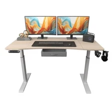 Modernchamp 63" Curved Dual Motor Adjustable Height Standing Desk With Drawer