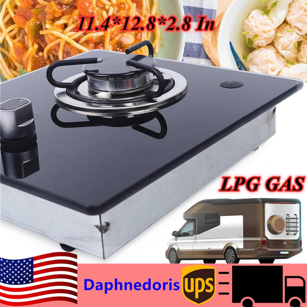 RV Gas Cooktop LPG Single Burner Gas Stove Hob w/ Tempered Glass Knob-Control