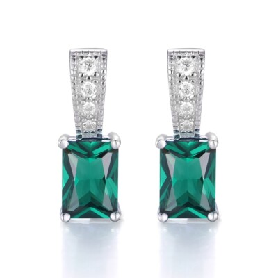 Damen Ohrringe 925 Sterling massiv Silber 1,2 Karat Smaragd & weißer Saphir