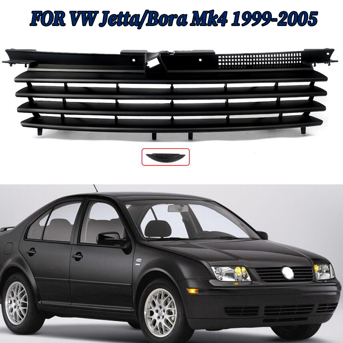 Black Badgeless Front Grill Grille+Hood Notch Filler For 9905 VW Jetta