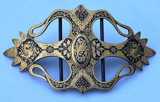 Toledo Damascene Belt Buckle Antique c. 1900 w/ Dragons