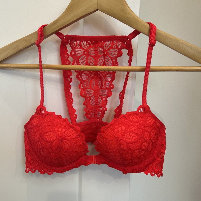 Pink Victoria's Secret Date Racerback Lace Push Up Bra Size 34B Color Red Sexy