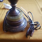 Hollywood Regency Globe Antique Table Lamp, Brass Onyx Gilt Golden Leaves, Works — photo 3