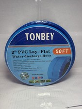 2  PVC Lay Flat Water Discharge Hose 50FT Tonbey Blue Pump Drain Hose w/ Clamps