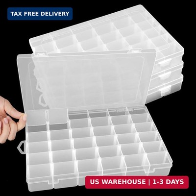4 Pack 36 Grid Bead Organizer Box, Clear Plastic Small Parts Organizer with Divi