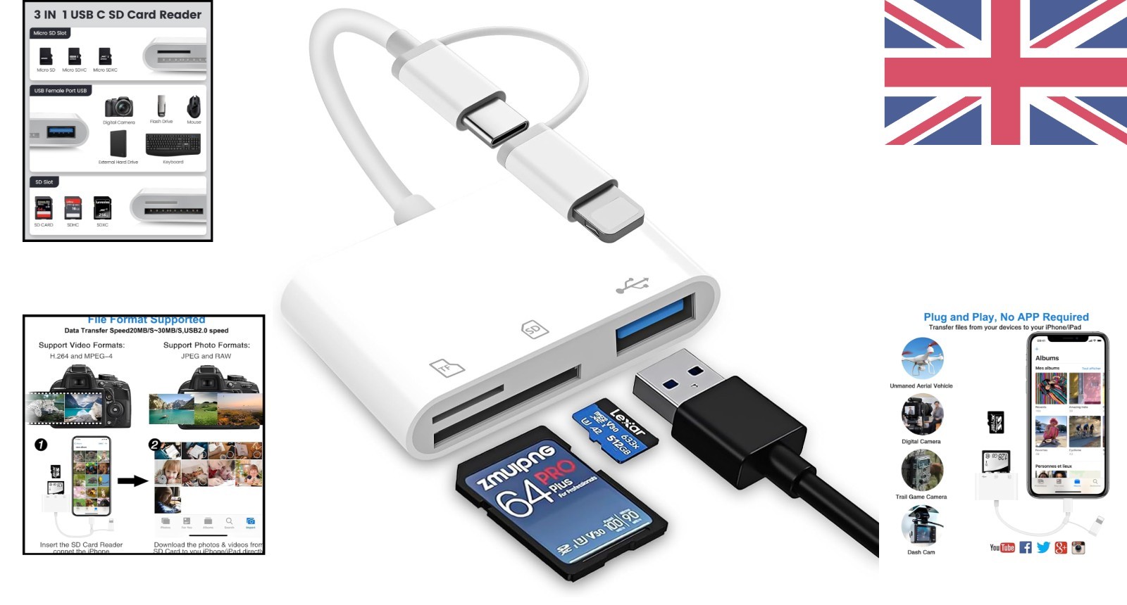 Lightning to SD Card Reader - Fast Transfer for iPhone & MacBook Users