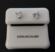 Sterling Silver CZ Heart Stud Sparkling Earrings / NWT