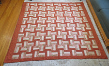 VTG Handmade Quilt 89" x 84" Rail Fence 80'S Salmon Red Patchwork Hand Quilted